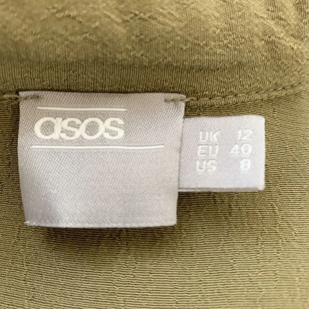 ASOS Womens Dress Olive Green Short Sleeve Tie Waist Button Front Size 8 - Picture 8 of 12